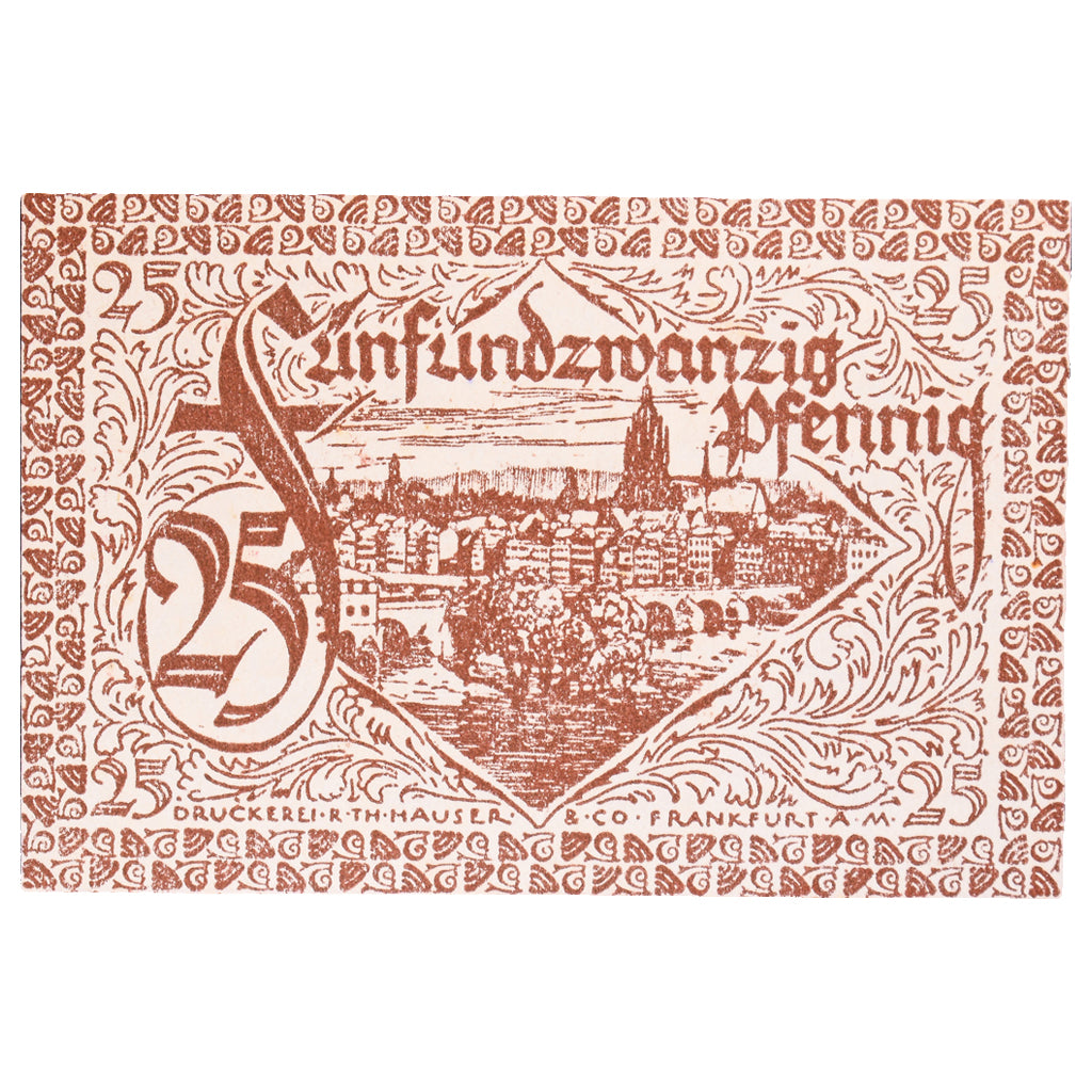 Geldschein, Deutschland, Frankfurt am Main Stadt, 25 Pfennig, paysage, 1919