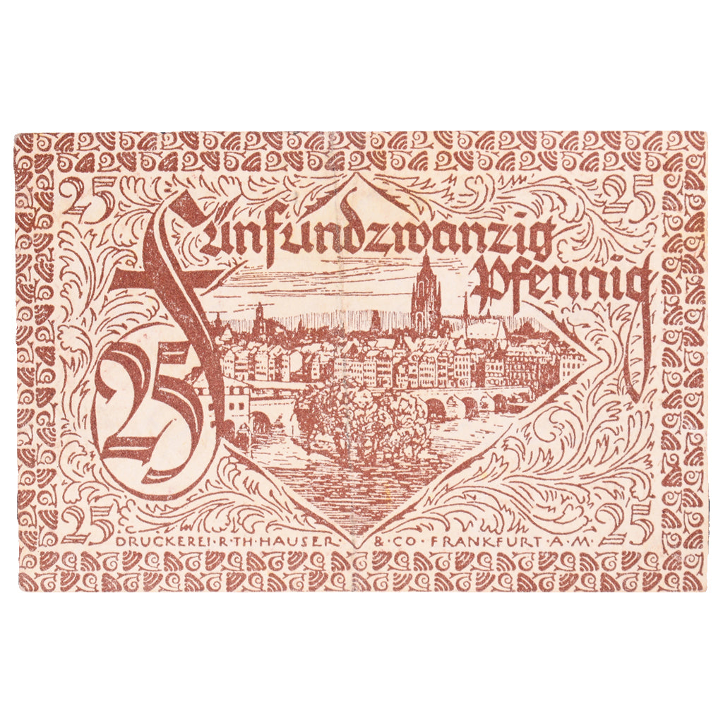 Banconote, Germania, Frankfurt am Main Stadt, 25 Pfennig, paysage 2, 1919