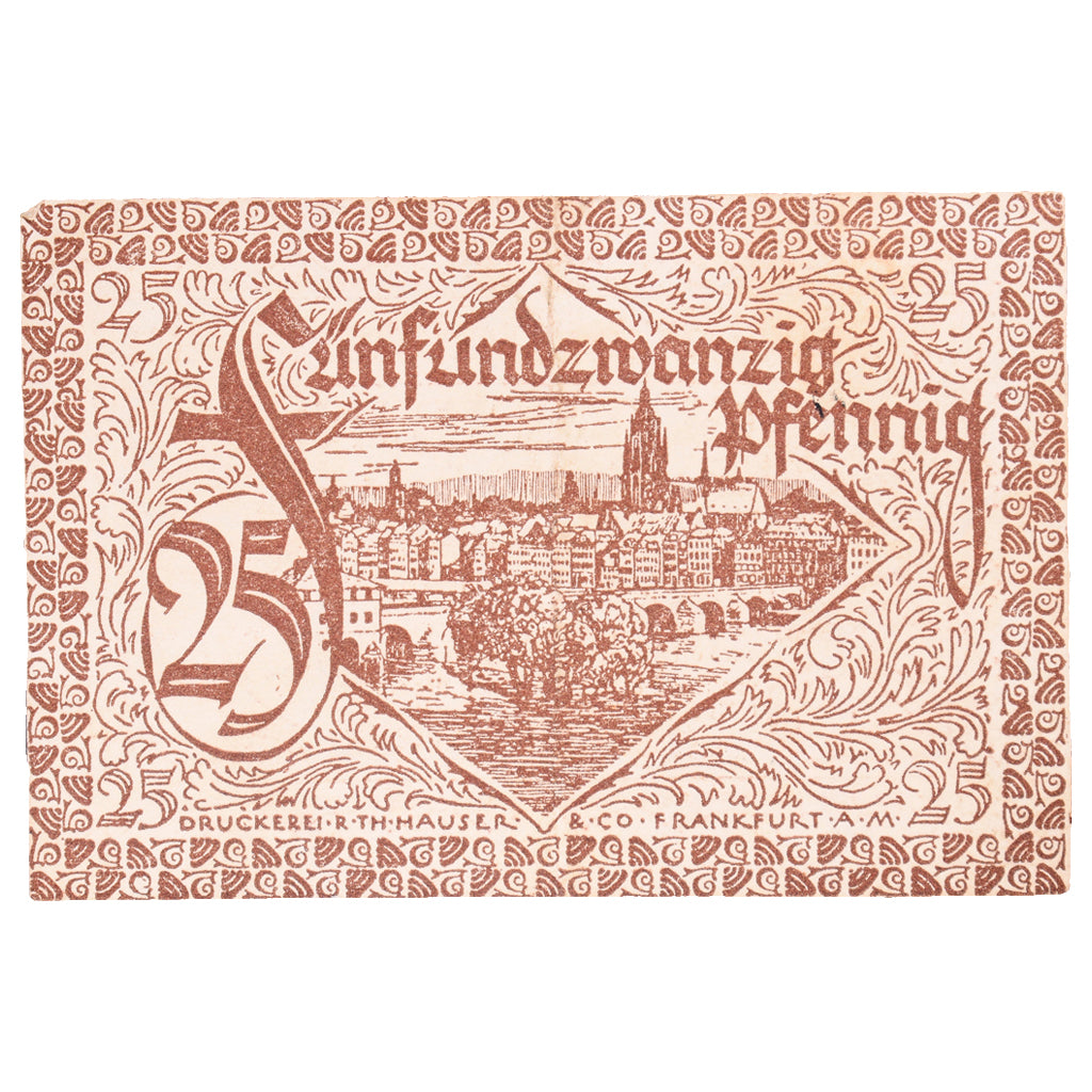 Banconote, Germania, Frankfurt am Main Stadt, 25 Pfennig, paysage 3, 1919