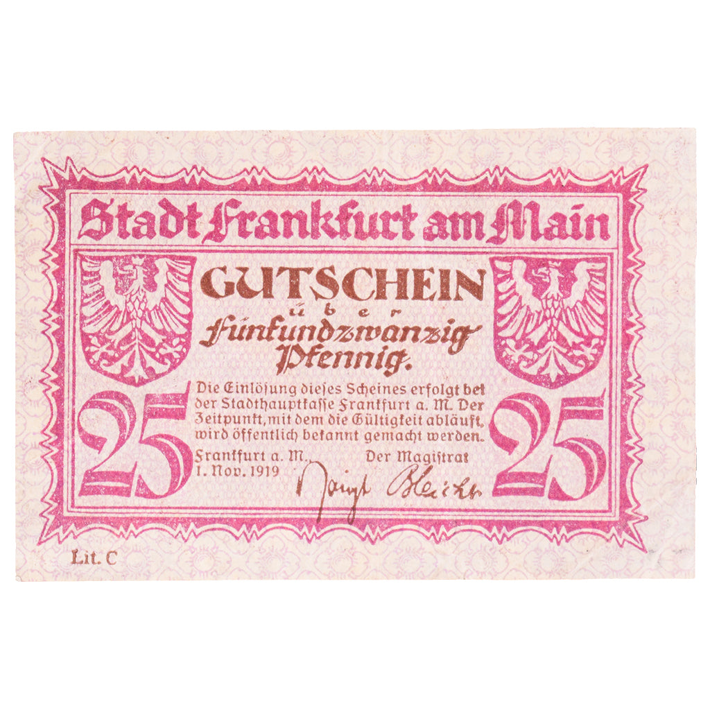 Banknot, Niemcy, Frankfurt am Main Stadt, 25 Pfennig, paysage 5, 1919