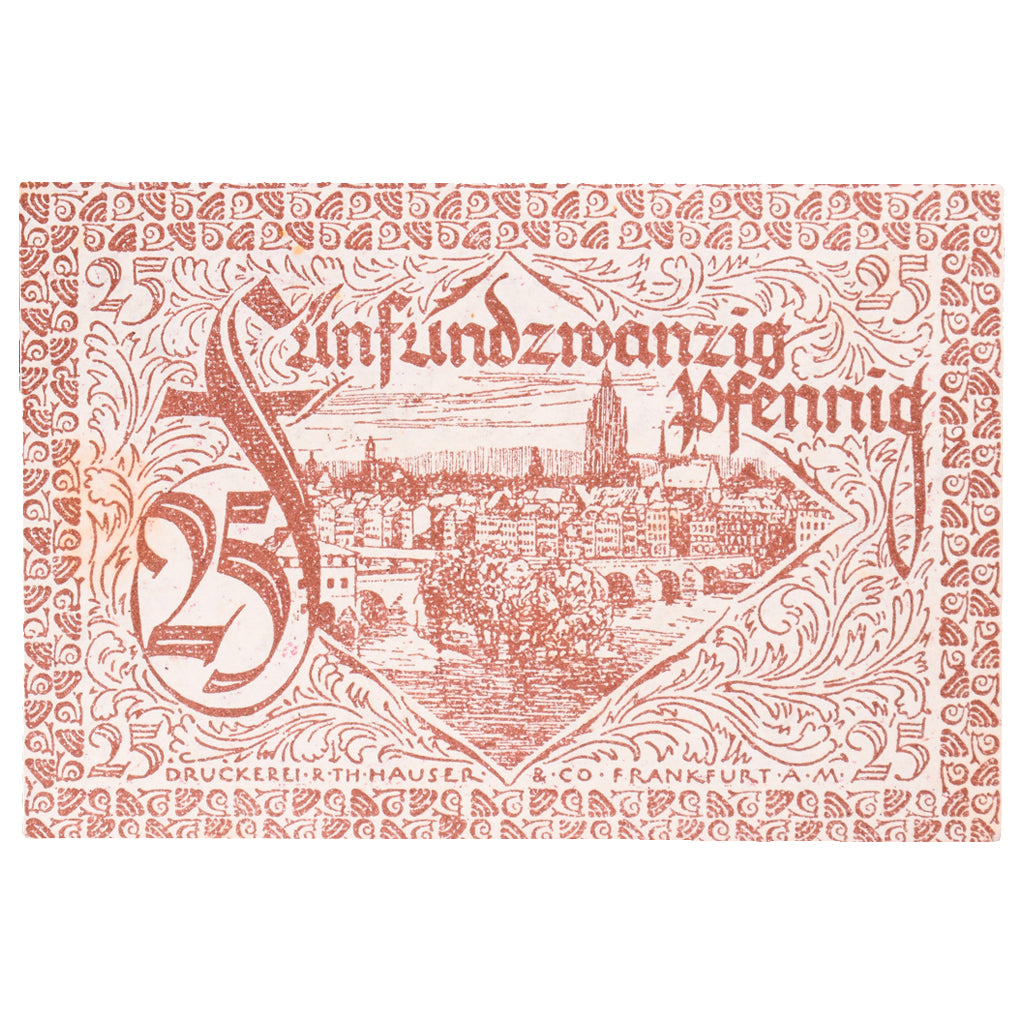 Banconote, Germania, Frankfurt am Main Stadt, 25 Pfennig, paysage 7, 1919