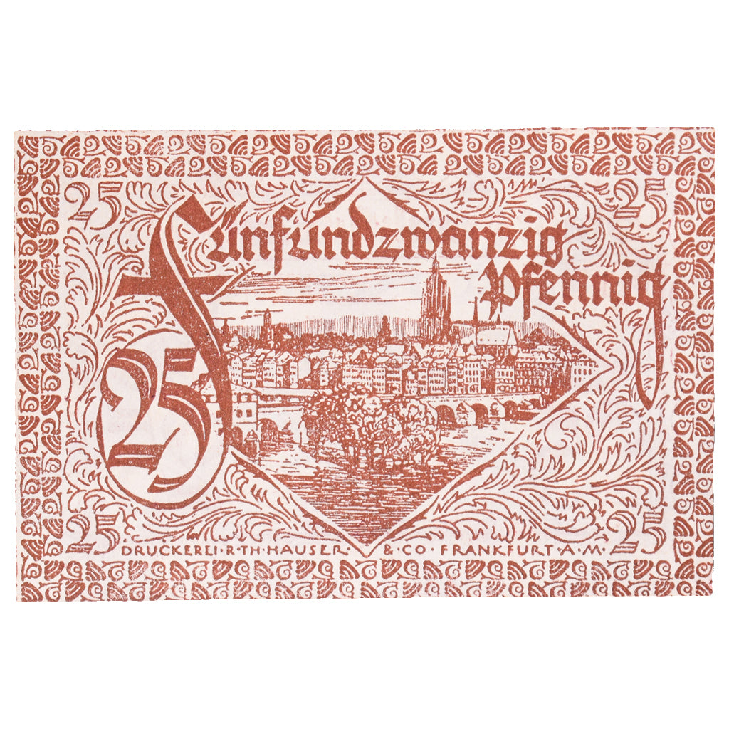 Banconote, Germania, Frankfurt am Main Stadt, 25 Pfennig, paysage 10, 1919