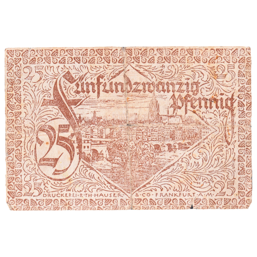 Banconote, Germania, Frankfurt am Main Stadt, 25 Pfennig, paysage 12, 1919