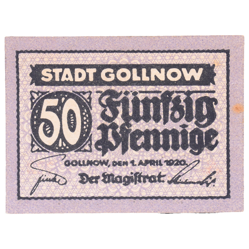 Geldschein, Deutschland, Gollnow Stadt, 50 Pfennig, valeur faciale, 1920