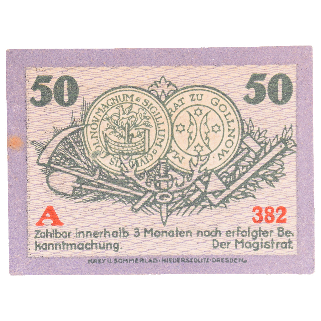 Geldschein, Deutschland, Gollnow Stadt, 50 Pfennig, valeur faciale, 1920