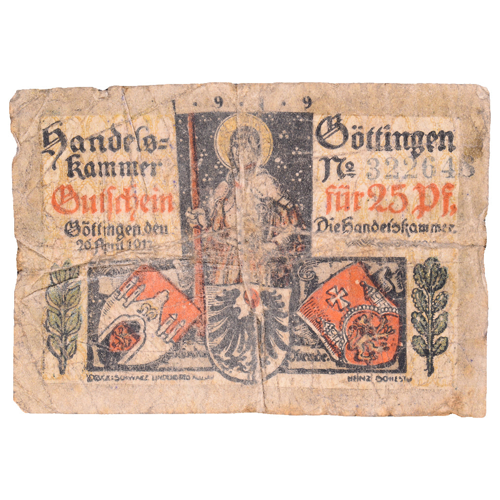 Geldschein, Deutschland, Göttingen, 25 Pfennig, Blason, SGE+, Mehl:G 25.3a