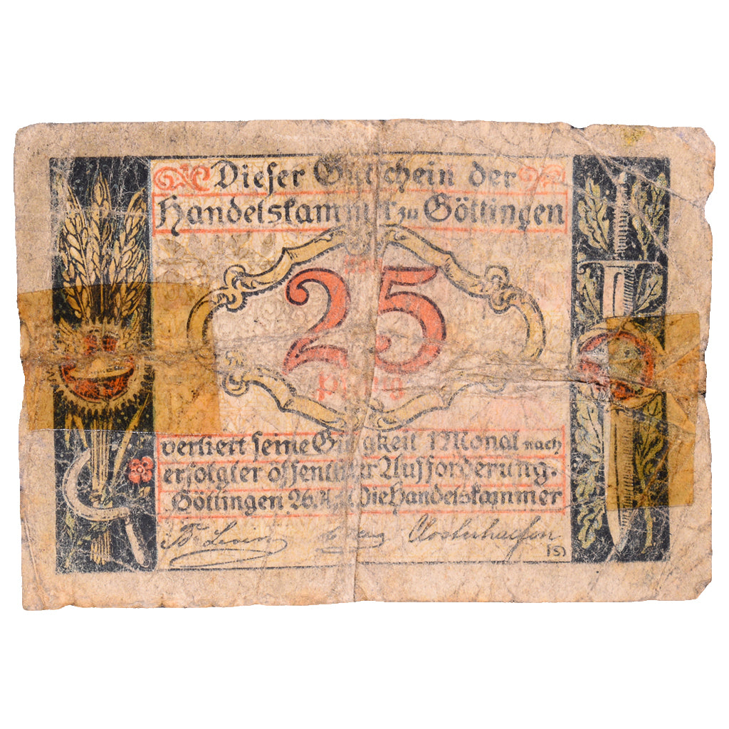 Geldschein, Deutschland, Göttingen, 25 Pfennig, Blason, SGE+, Mehl:G 25.3a