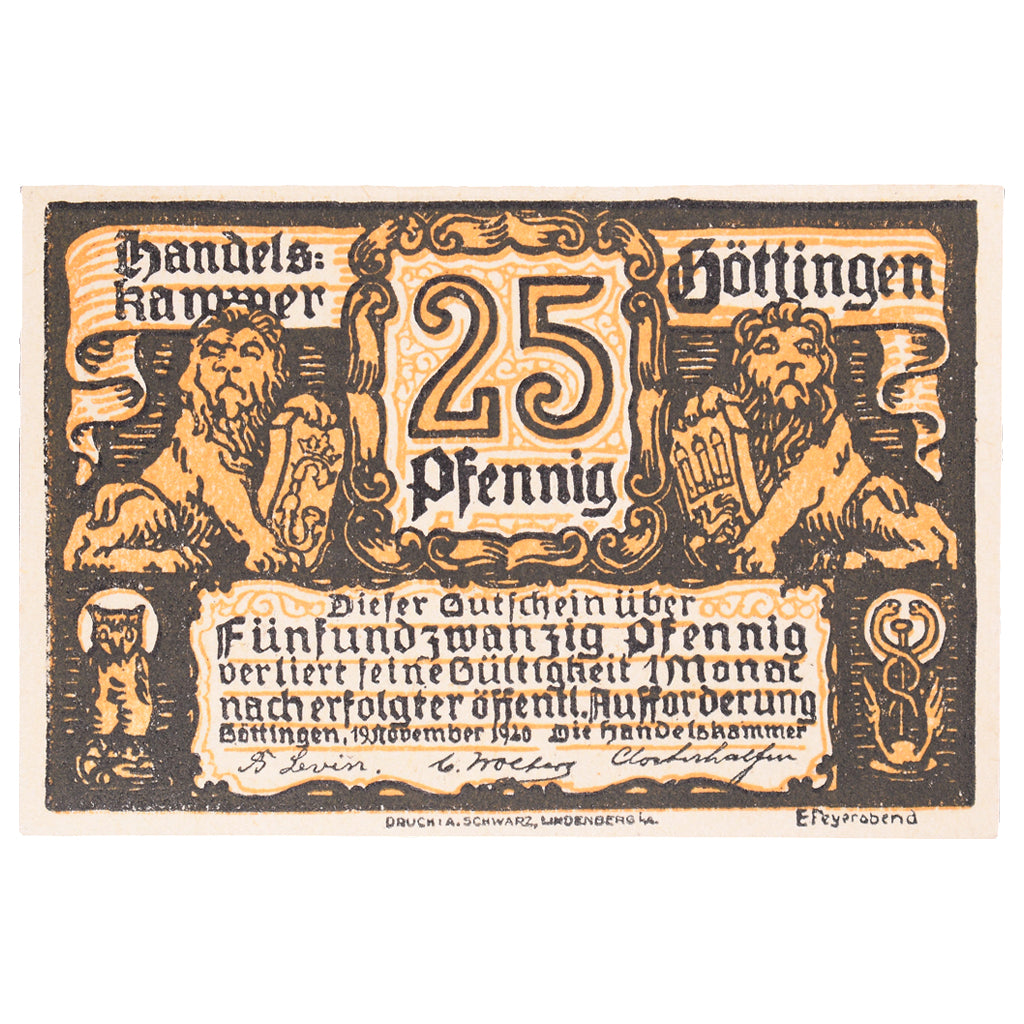 Banconote, Germania, Göttingen, 25 Pfennig, Ecusson, 1920, 1920-11-19, BB+