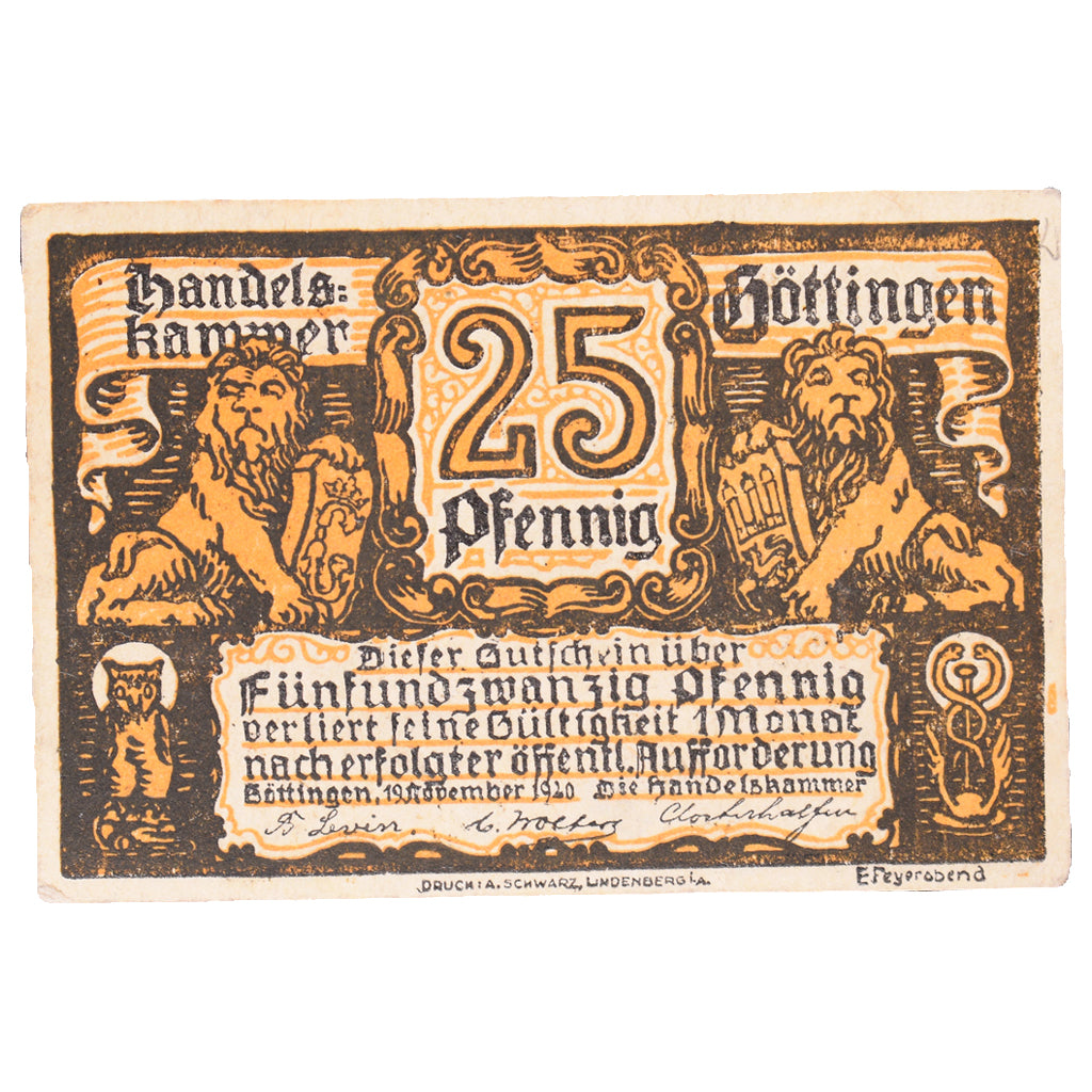 Banconote, Germania, Göttingen, 25 Pfennig, ecusson 2, 1920, 1920-11-19, BB+