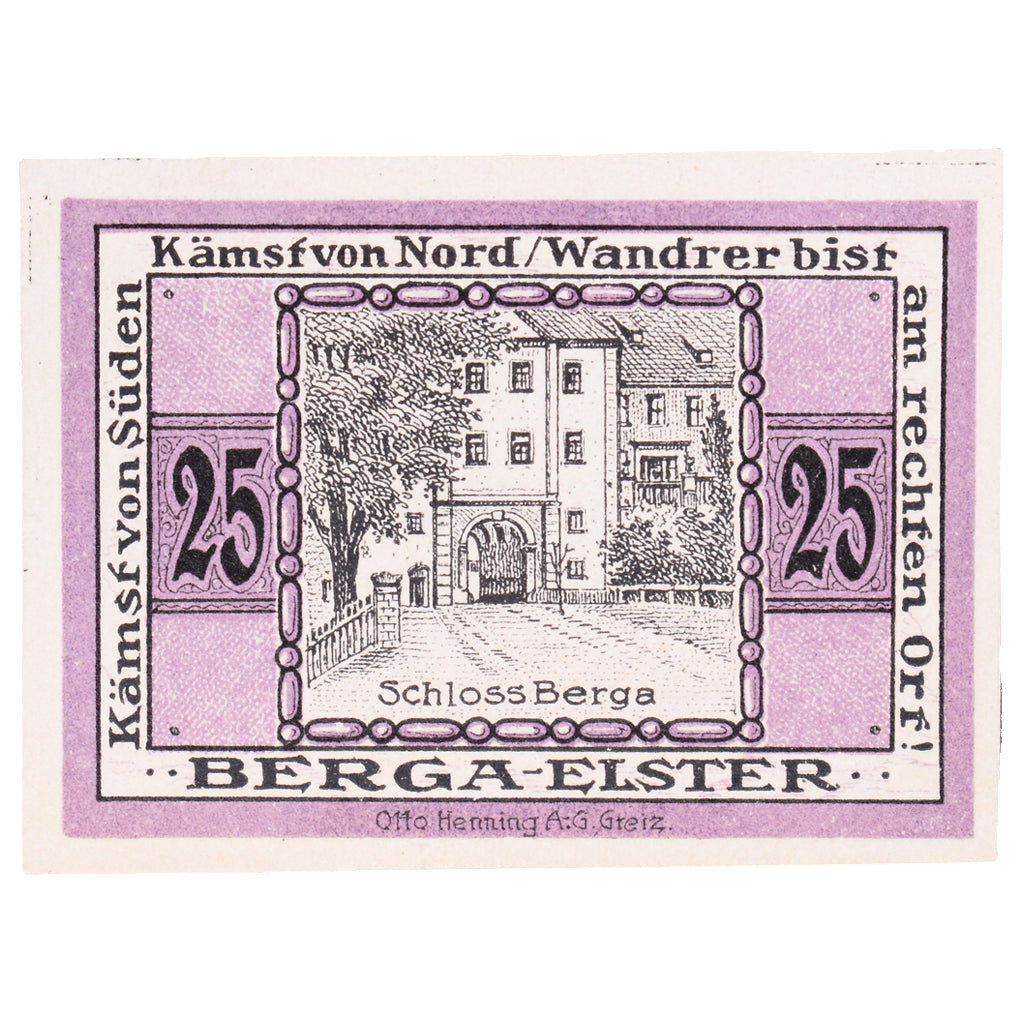 Banconote, Germania, Berga, 25 Pfennig, chateau 1, 1922, 1922-12-31, SPL