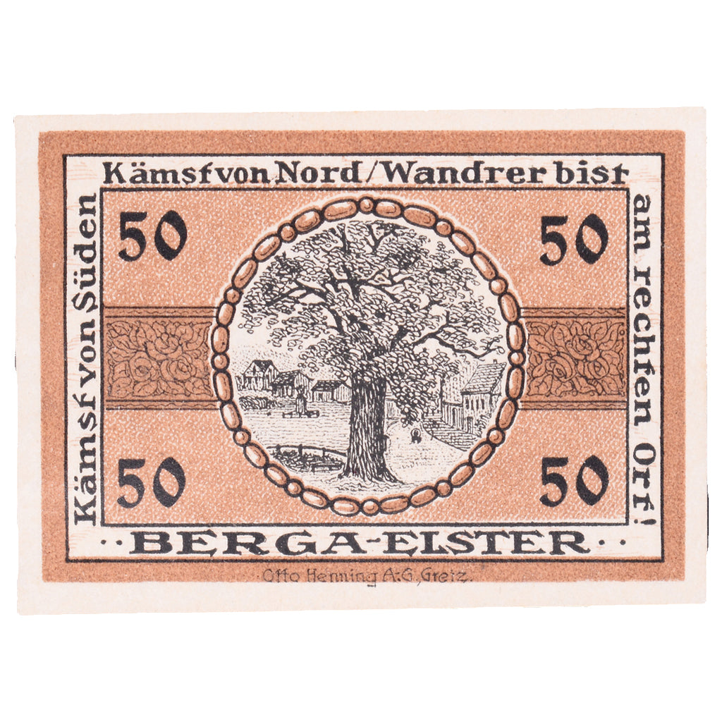 Banknote, Germany, Berga, 50 Pfennig, arbre, 1922, 1922-12-31, UNC(60-62)