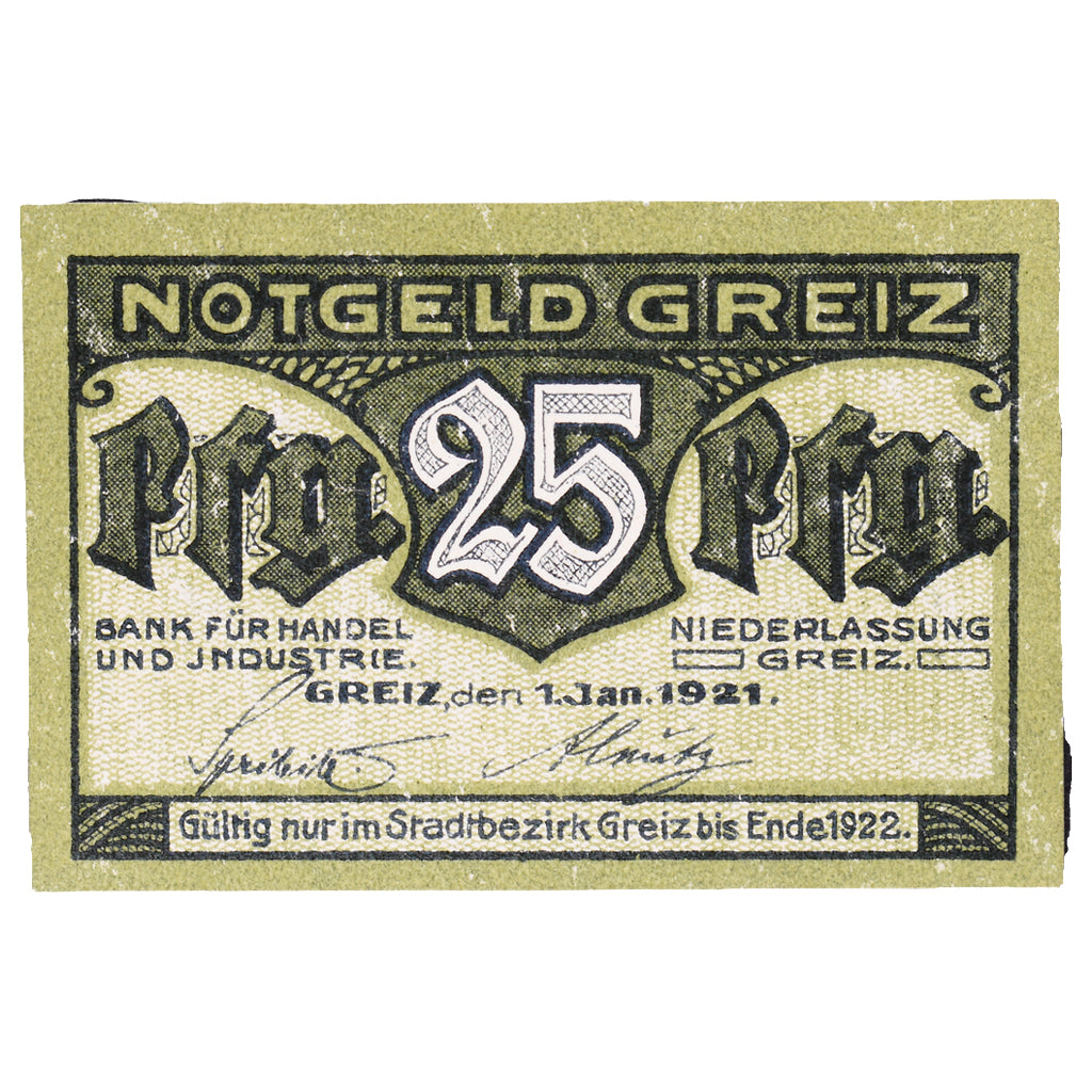 Banknot, Niemcy, Greiz, Bank für Handel und Industrie, 25 Pfennig, paysage