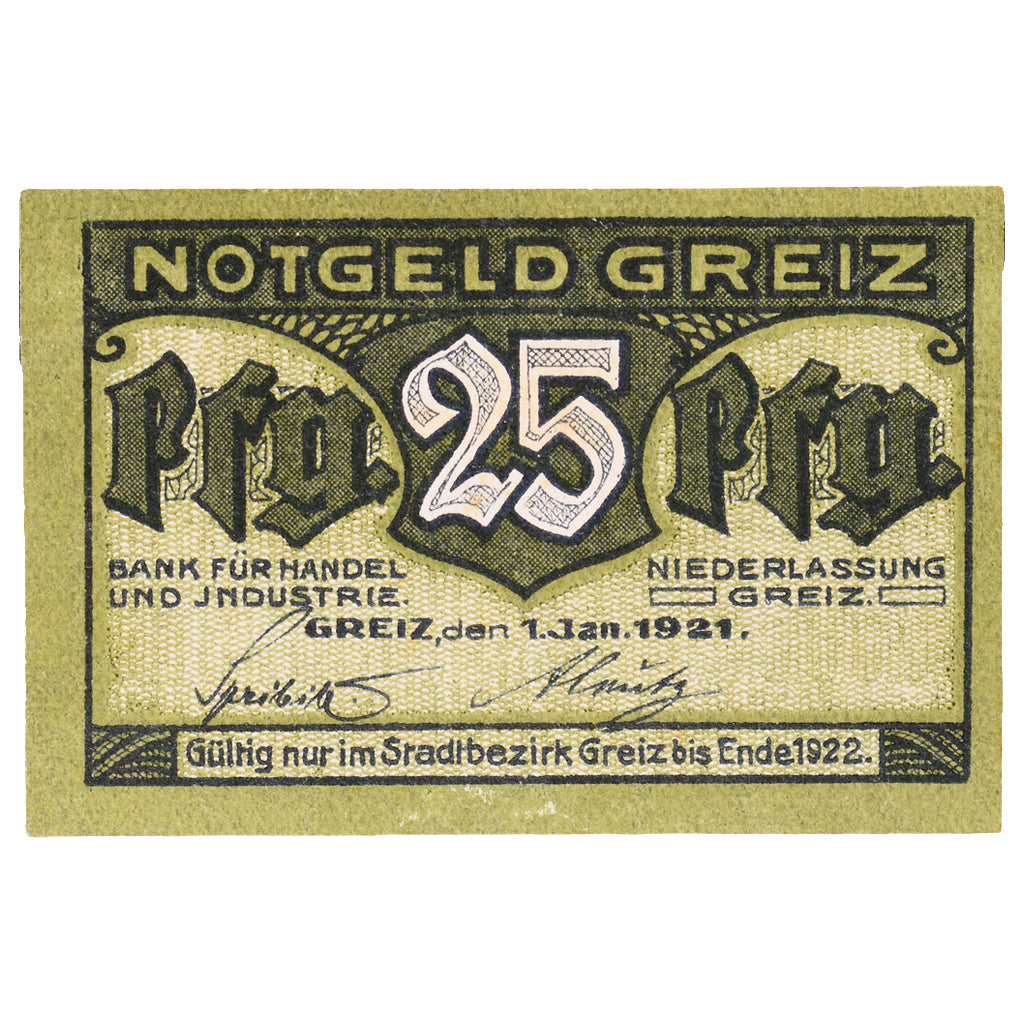 Billete, Alemania, Greiz, Bank für Handel und Industrie, 25 Pfennig, paysage 1