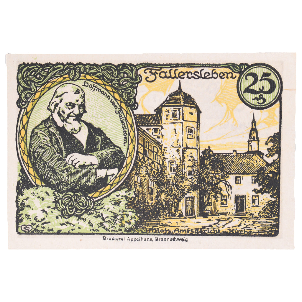Banconote, Germania, Fallersleben, 25 Pfennig, Maison, 1920, 1920-10-01, SPL