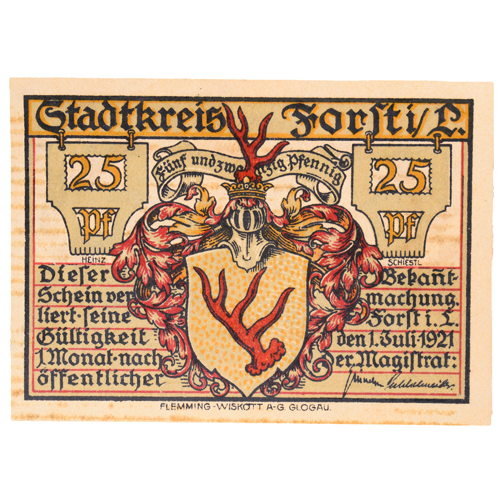Banknot, Niemcy, forst, 25 Pfennig, tour, 1921, 1921-07-01, UNC(60-62)