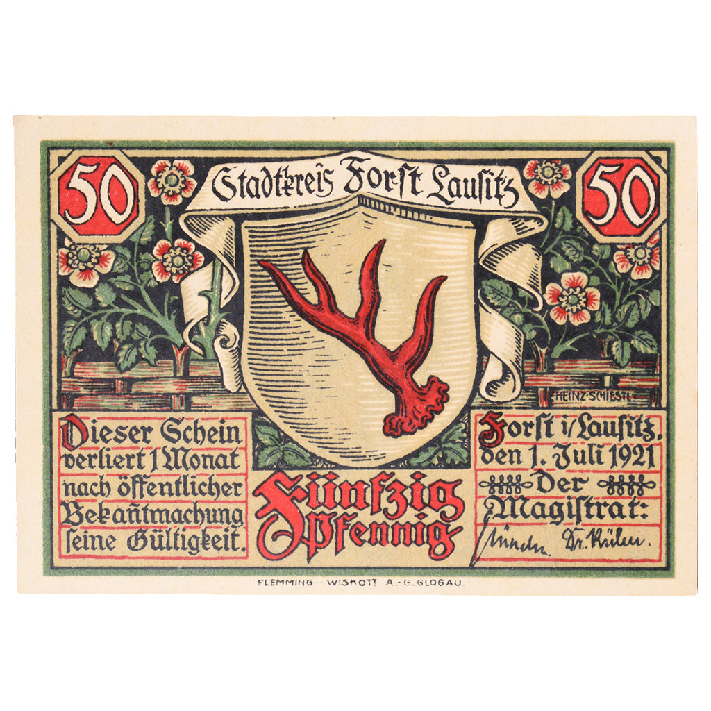 Geldschein, Deutschland, forst, 50 Pfennig, Fontaine 1, 1921, 1921-07-01, VZ+