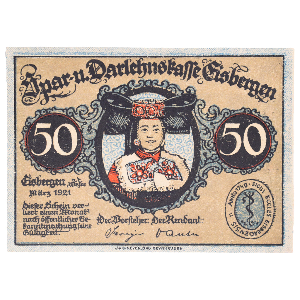 Geldschein, Deutschland, Eisbergen, 50 Pfennig, Eglise, 1921, VZ+, Mehl:317.1