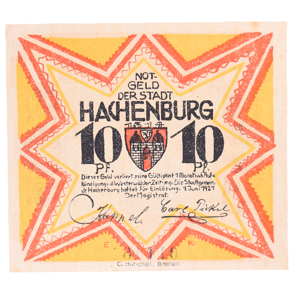 Banconote, Germania, Hachenburg, 10 Pfennig, paysage, 1921, 1921-06-01, SPL