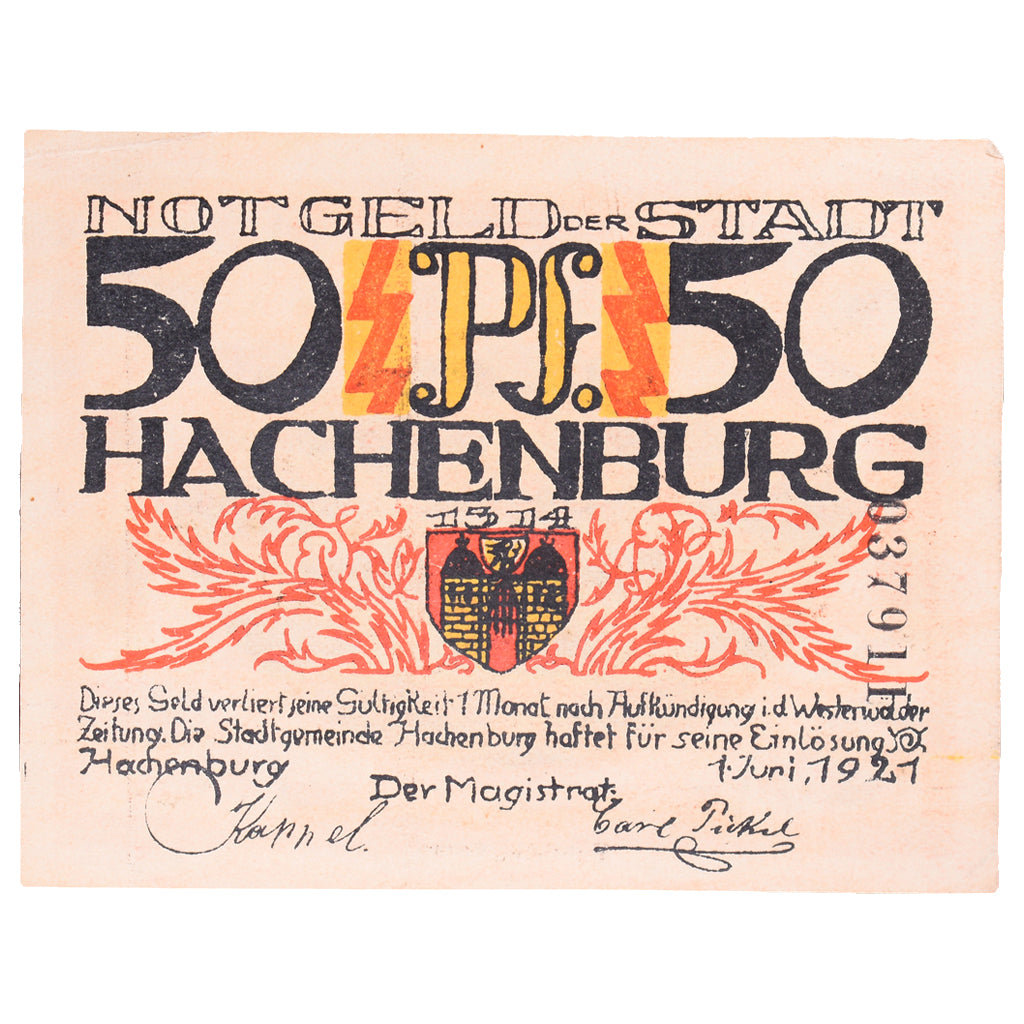 Banconote, Germania, Hachenburg, 50 Pfennig, village 2, 1921, 1921-06-01, SPL