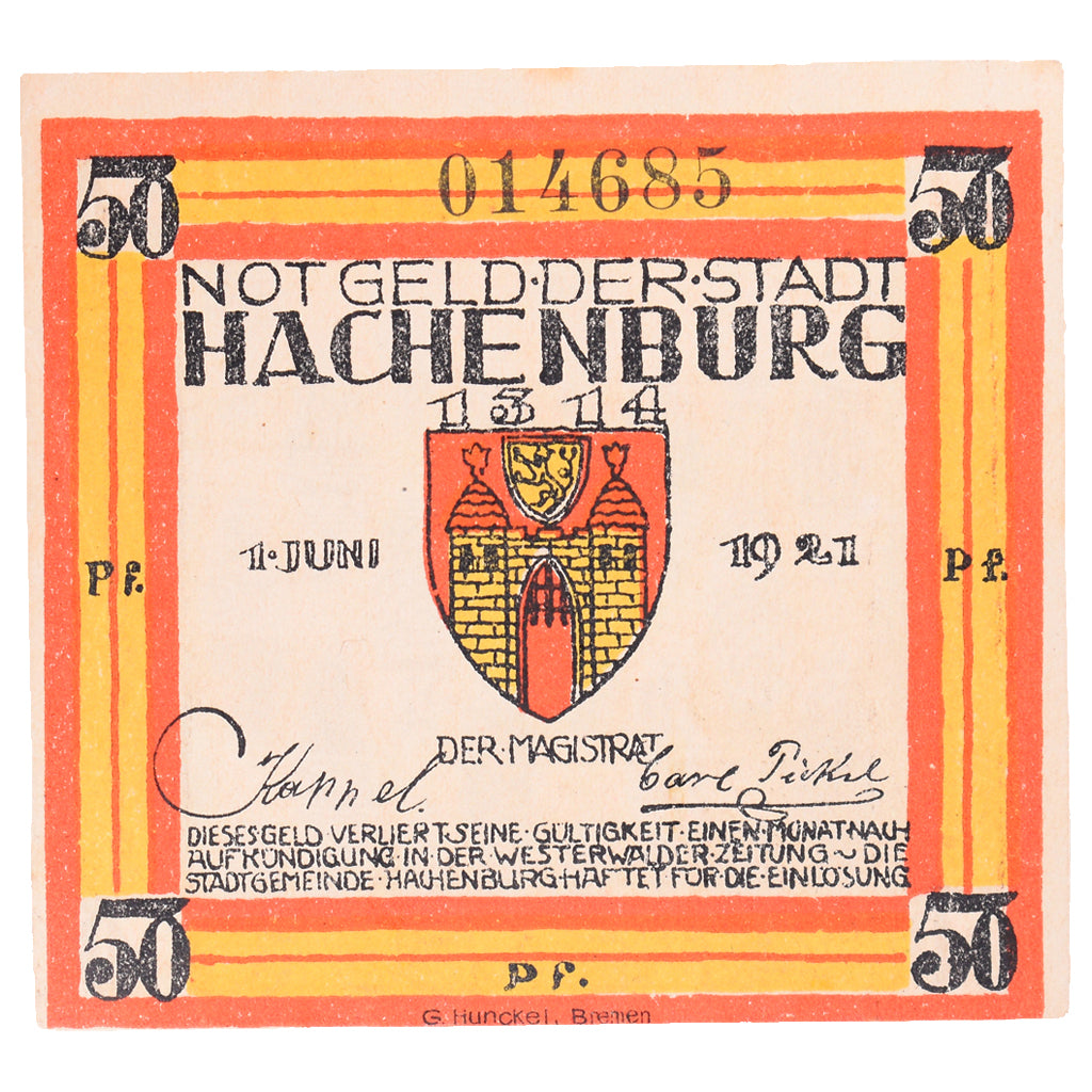 Geldschein, Deutschland, Hachenburg, 50 Pfennig, Eglise, 1921, 1921-06-01, VZ+