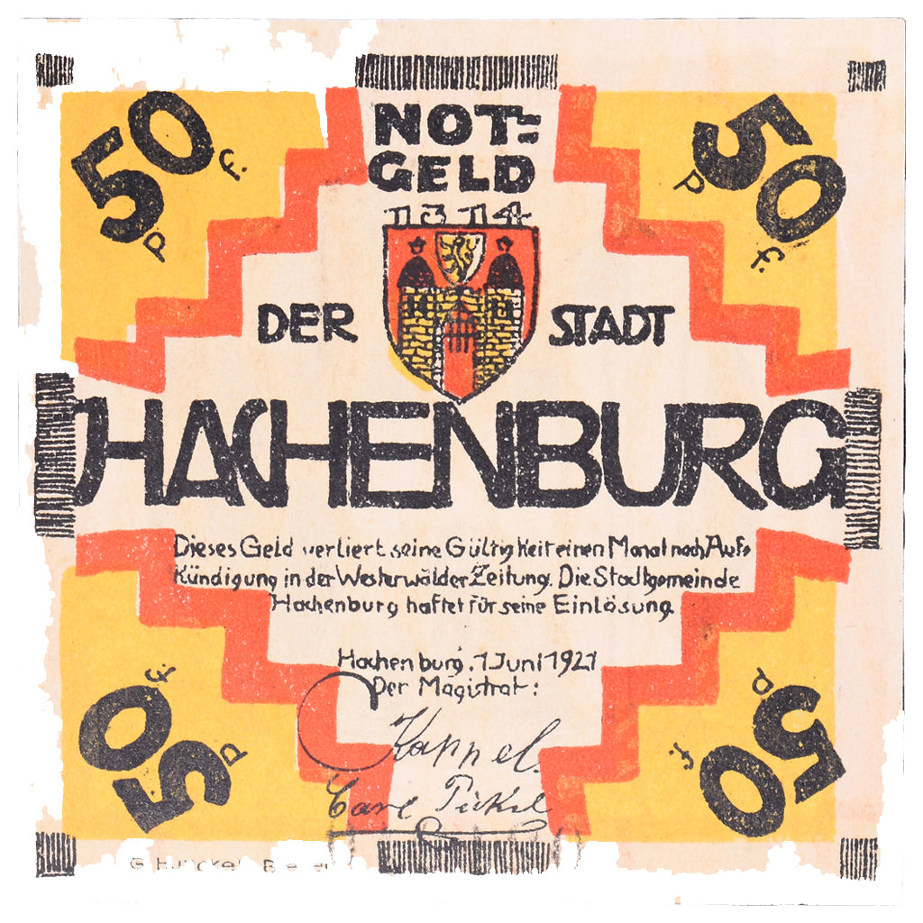 Geldschein, Deutschland, Hachenburg, 50 Pfennig, ruelle, 1921, 1921-06-01, VZ+