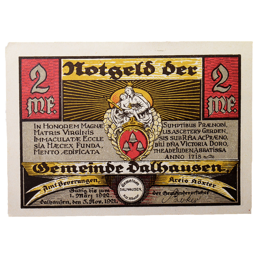 Banconote, Germania, Dalhausen, 2 Mark, paysage, 1921, 1921-11-05, SPL