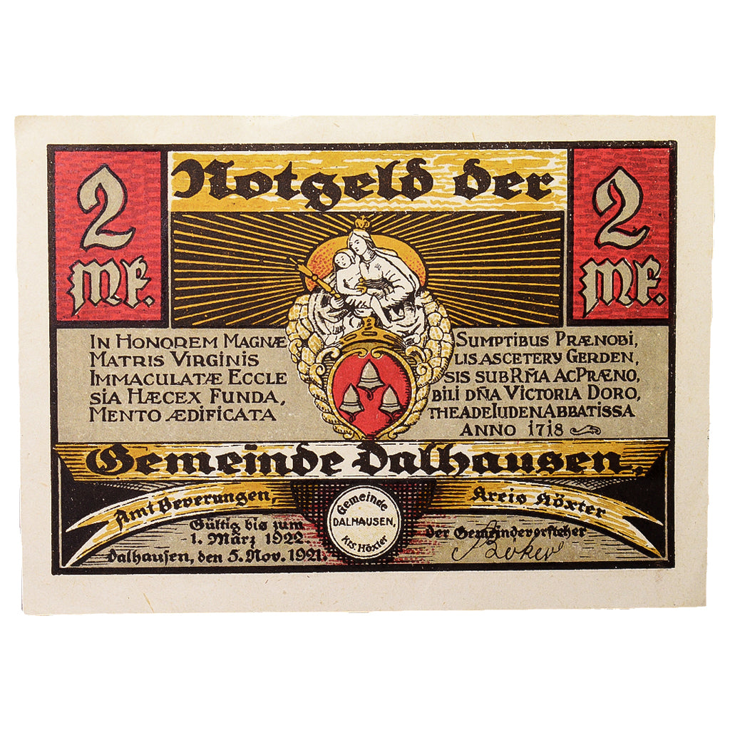 Banconote, Germania, Dalhausen, 2 Mark, paysage 1, 1921, 1921-11-05, SPL