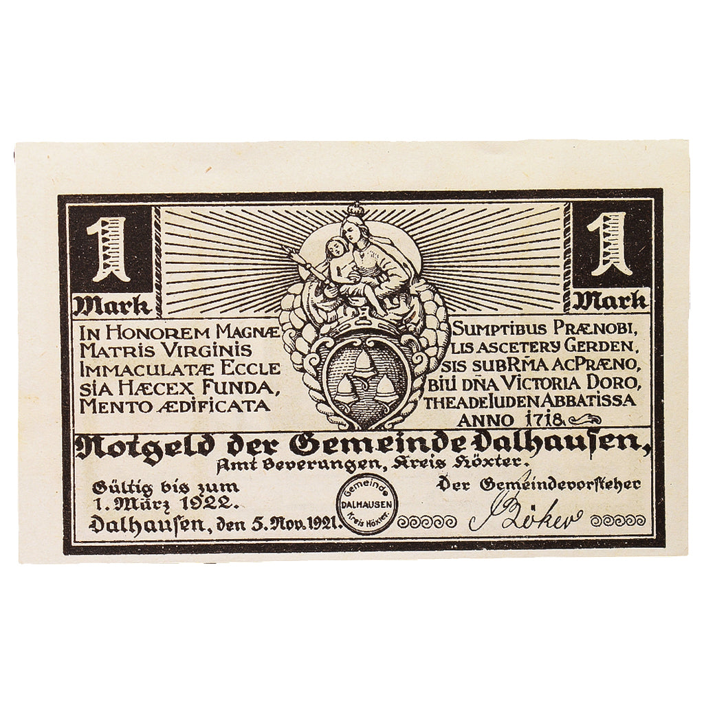Geldschein, Deutschland, Dalhausen, 1 Mark, personnage, 1921, 1921-11-05, VZ+