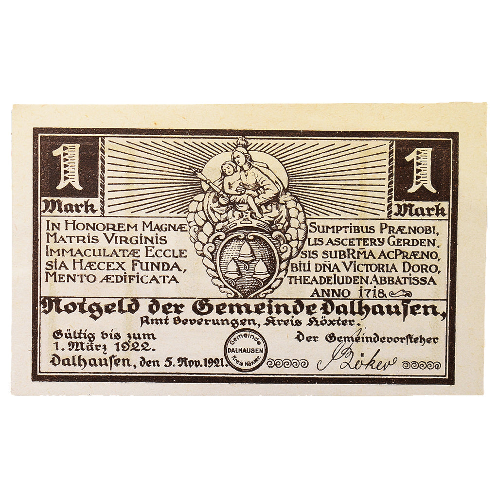 Banconote, Germania, Dalhausen, 1 Mark, personnage 1, 1921, 1921-11-05, SPL