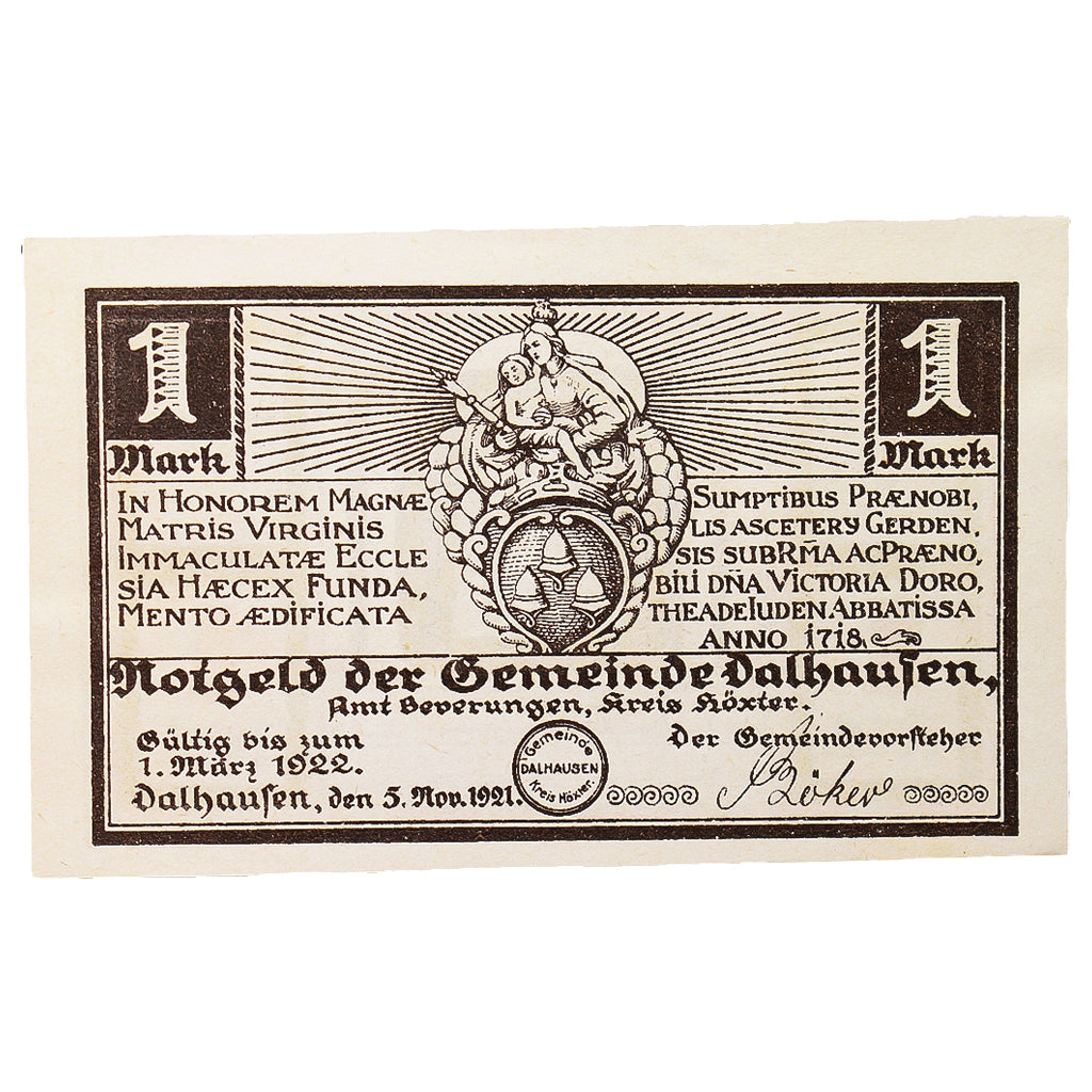 Geldschein, Deutschland, Dalhausen, 1 Mark, personnage 2, 1921, 1921-11-05, VZ+