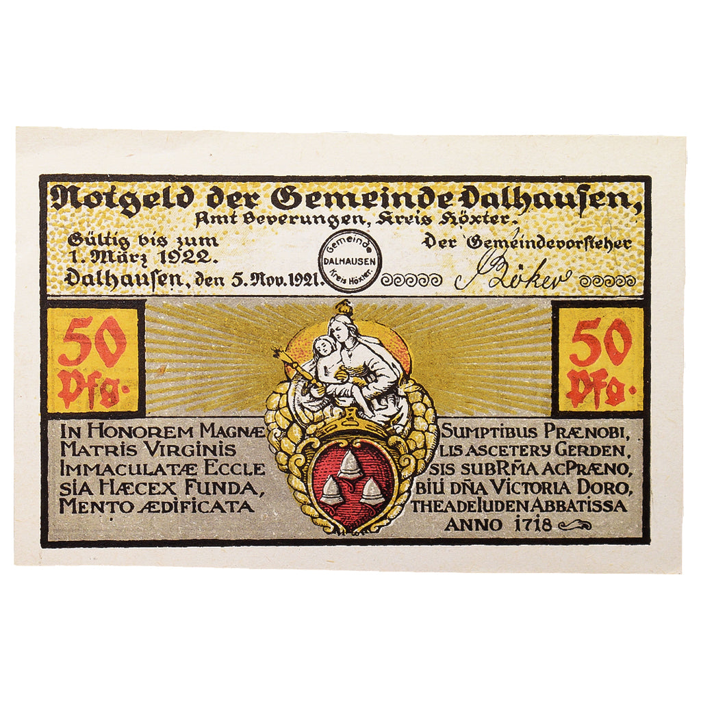 Banconote, Germania, Dalhausen, 50 Pfennig, personnage, 1921, 1921-11-05, SPL