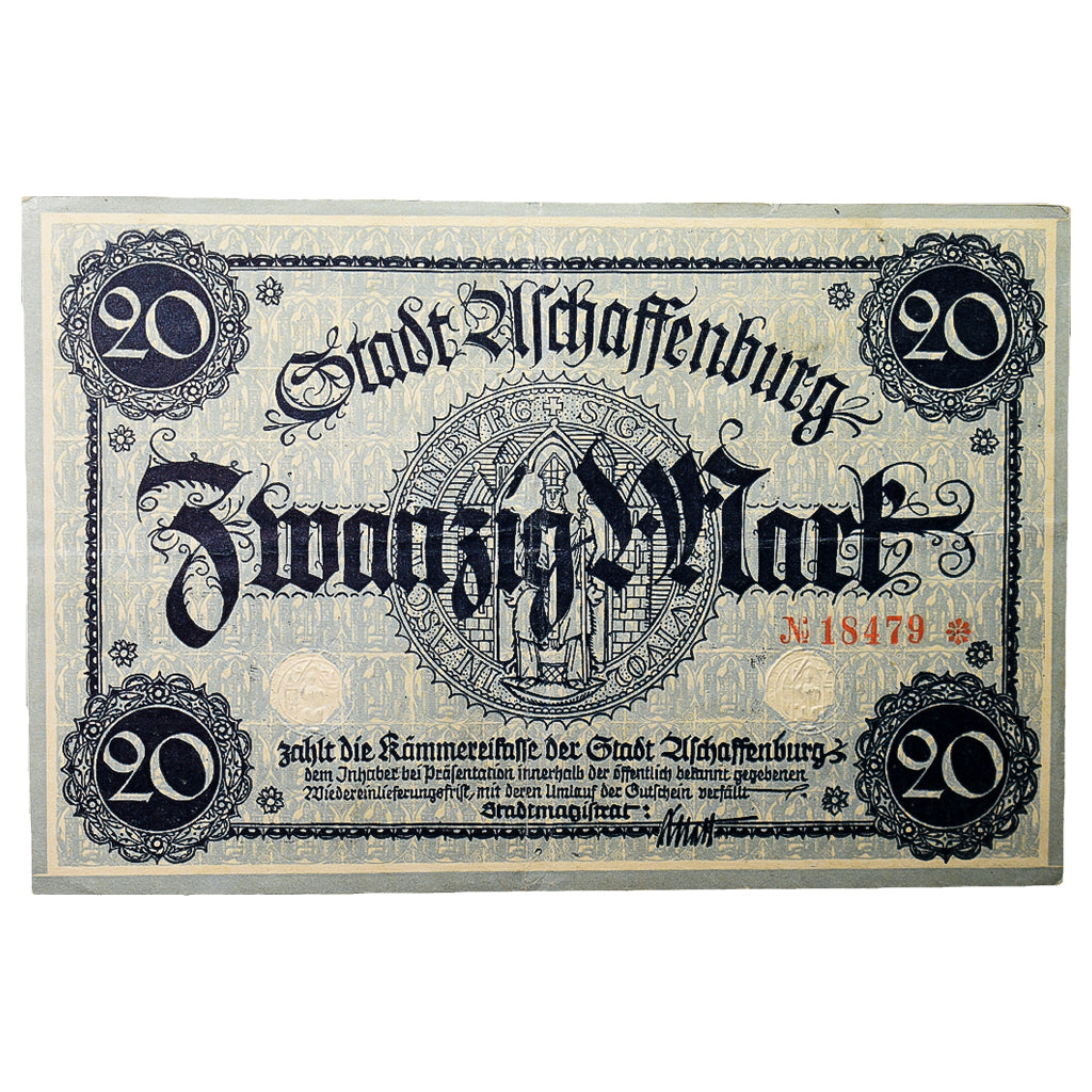 Geldschein, Deutschland, Aschaffenburg Stadt, 20 Mark, paysage 1, VZ