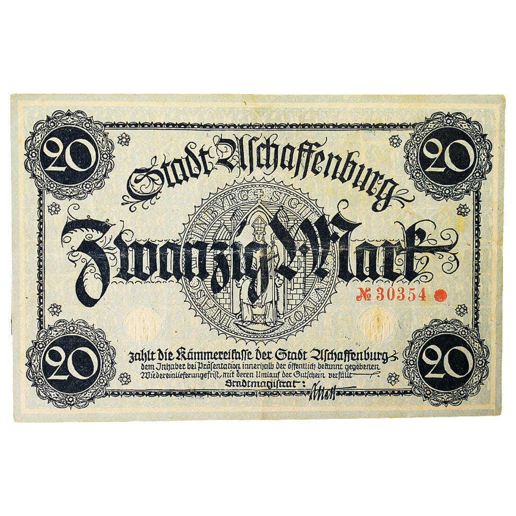Banconote, Germania, Aschaffenburg Stadt, 20 Mark, paysage 2, SPL-, Mehl:022.03