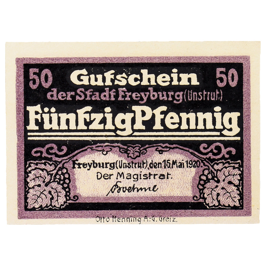 Banknot, Niemcy, Freyburg a. Unstrut Stadt, 50 Pfennig, Eglise, 1920