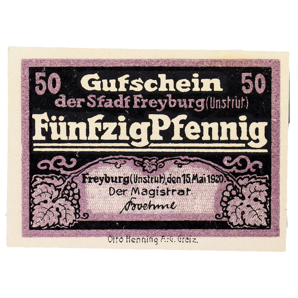 Geldschein, Deutschland, Freyburg a. Unstrut Stadt, 50 Pfennig, Eglise 1, 1920