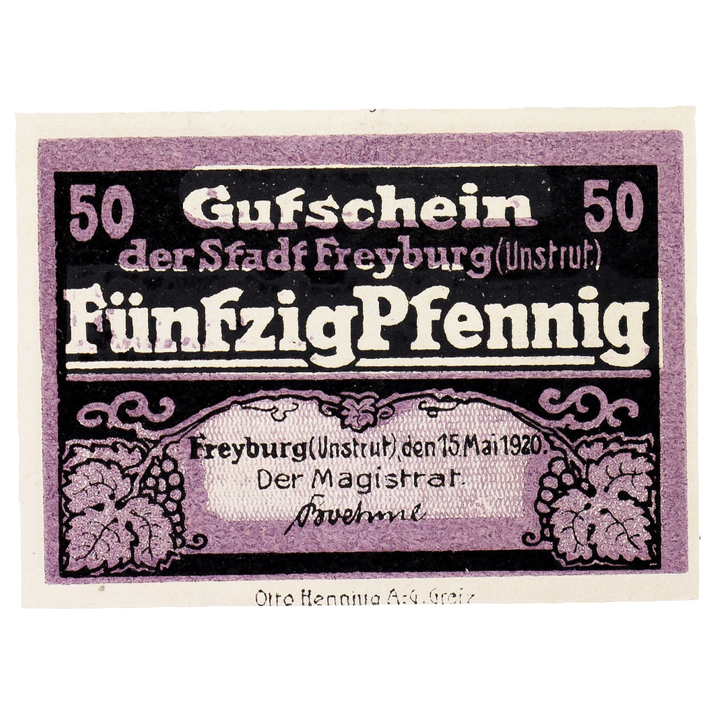 Geldschein, Deutschland, Freyburg a. Unstrut Stadt, 50 Pfennig, eglise 2, 1920