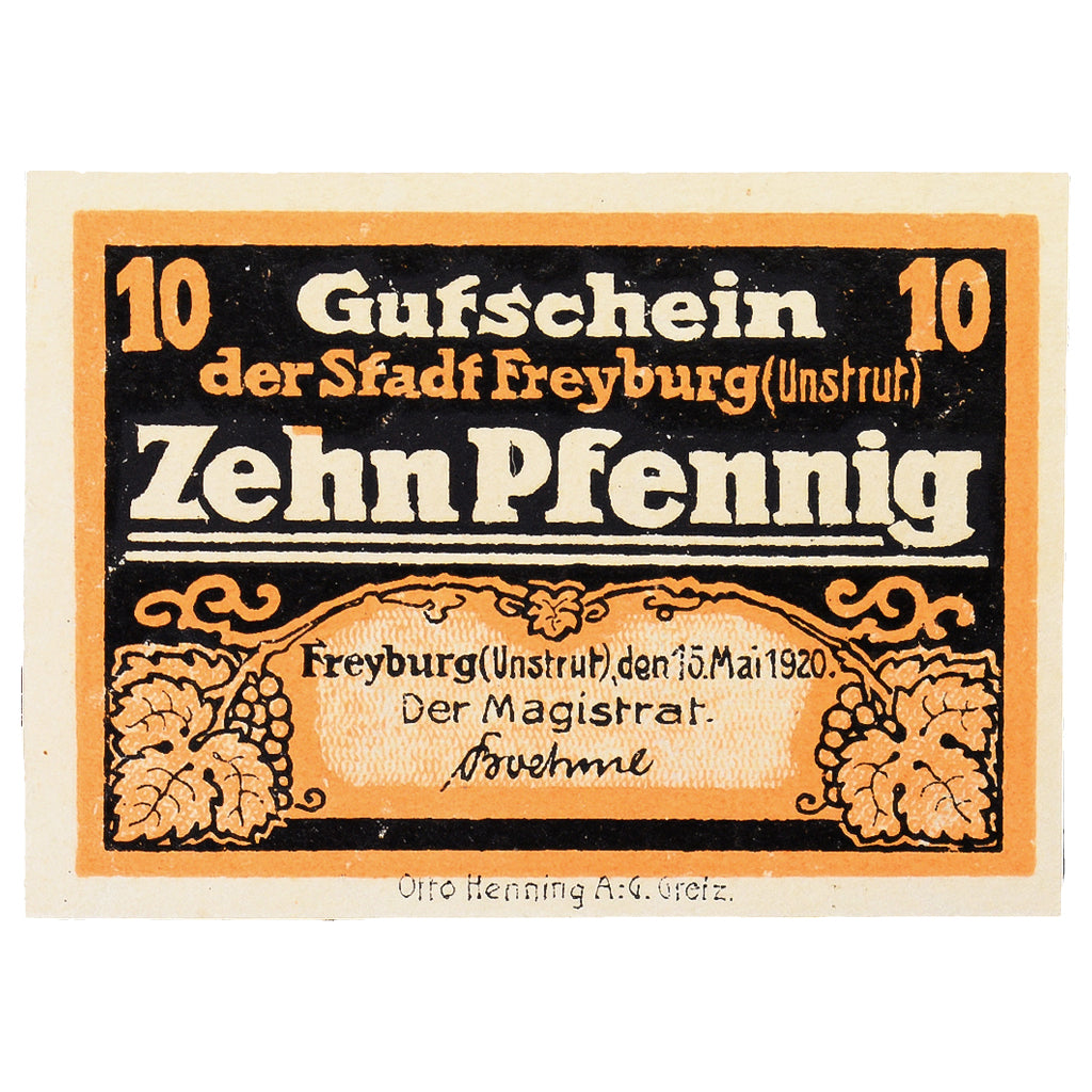 Geldschein, Deutschland, Freyburg a. Unstrut Stadt, 10 Pfennig, Eglise, 1920