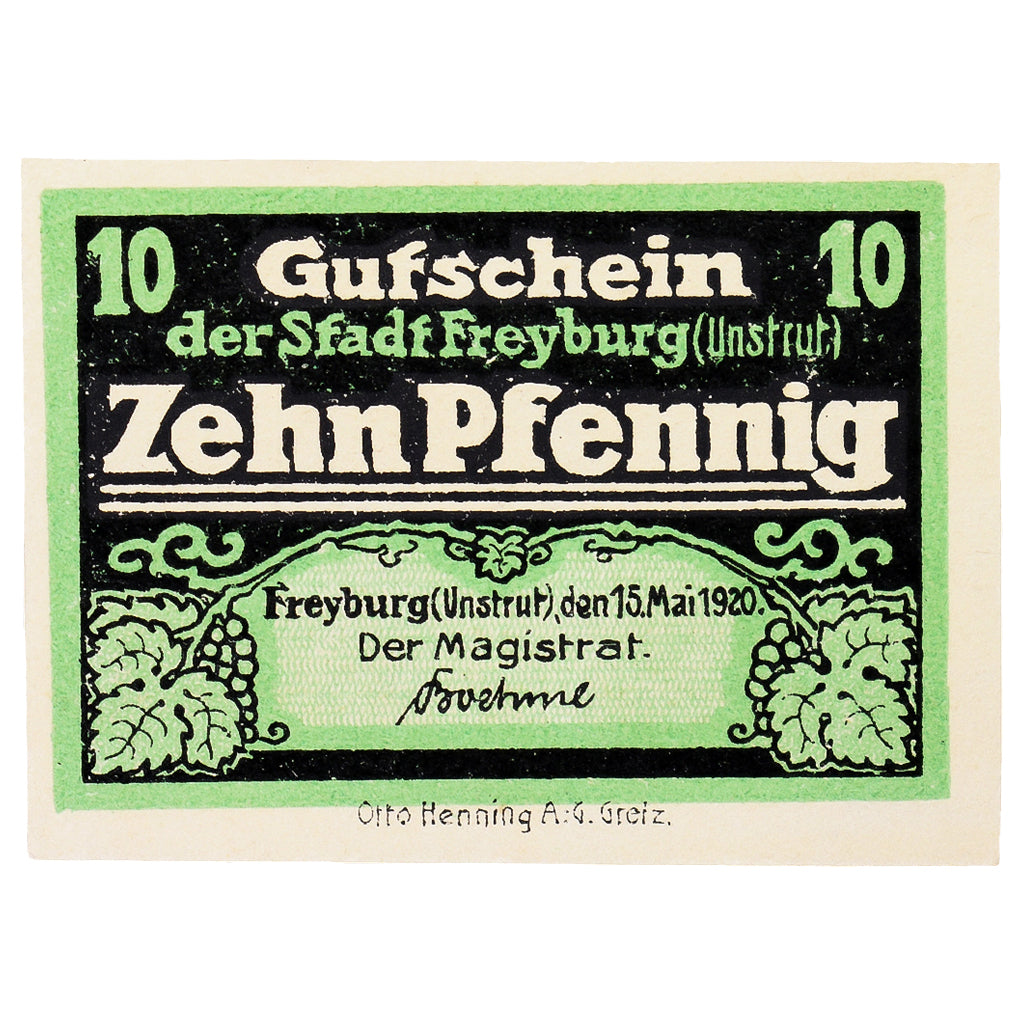 Banknot, Niemcy, Freyburg a. Unstrut Stadt, 10 Pfennig, Eglise 1, 1920