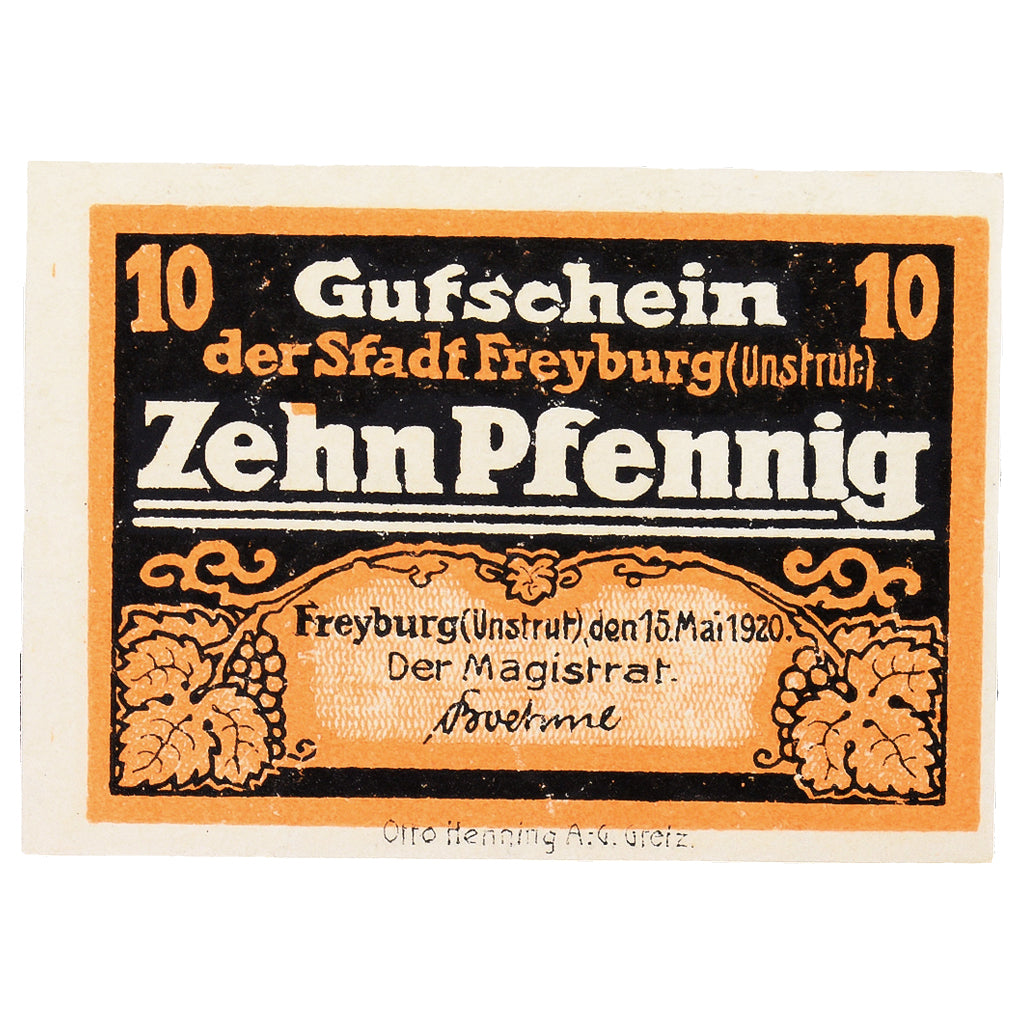 Banknot, Niemcy, Freyburg a. Unstrut Stadt, 10 Pfennig, eglise 2, 1920
