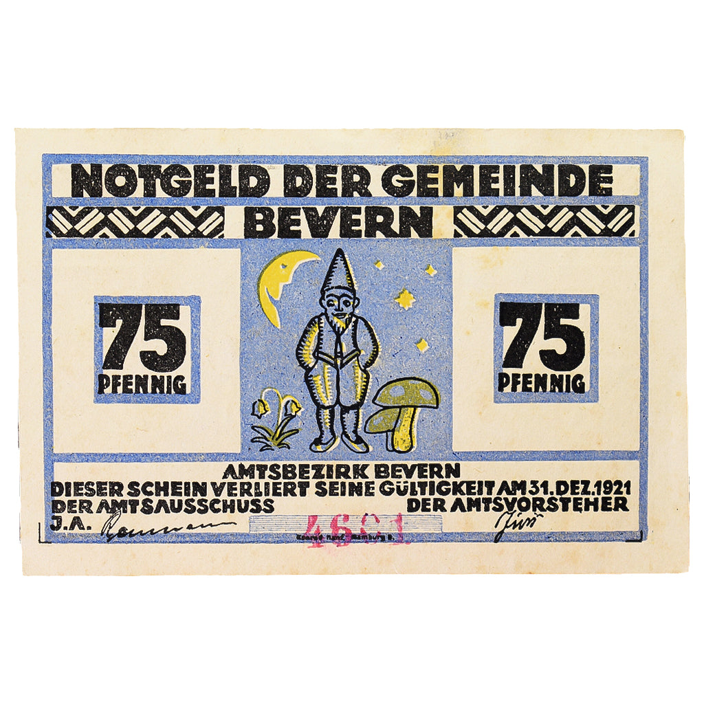 Geldschein, Deutschland, Bevern Gemeinde, 75 Pfennig, personnage, 1921
