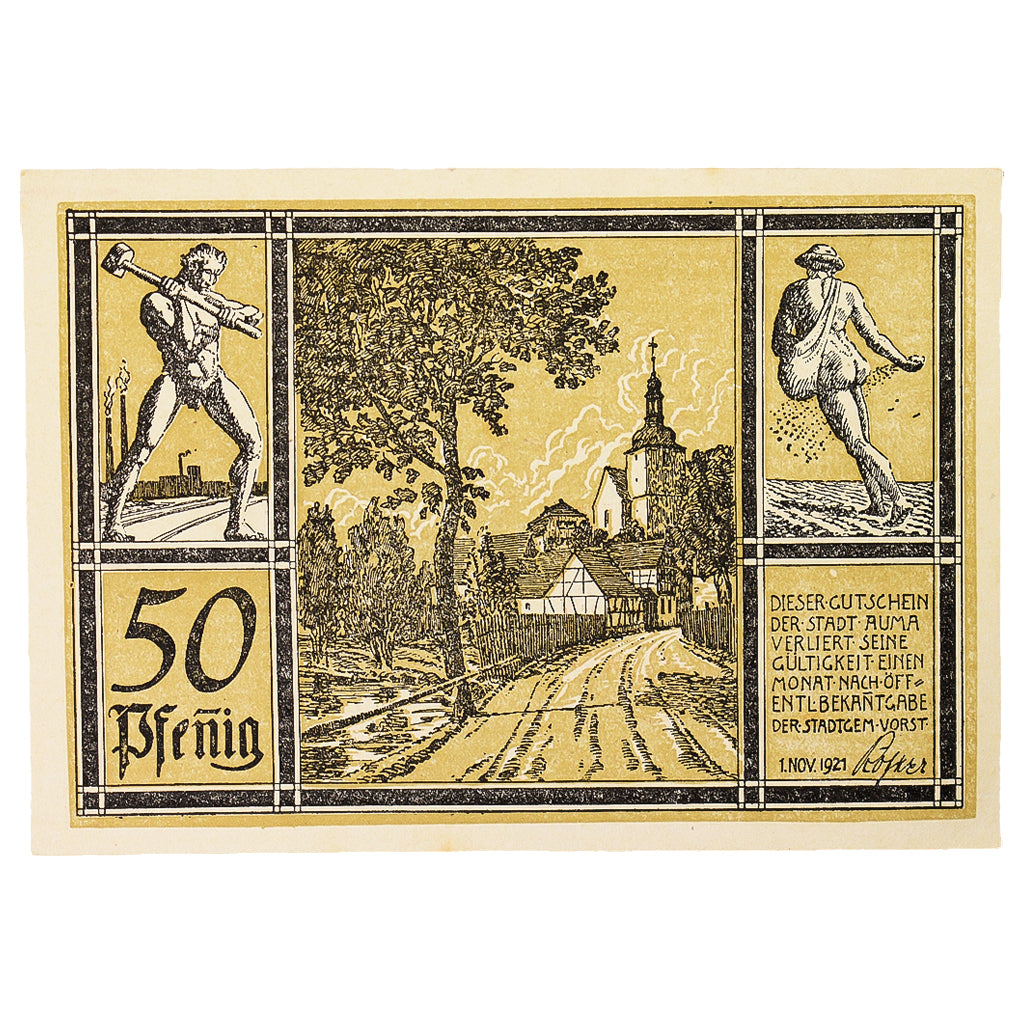 Geldschein, Deutschland, Auma, 50 Pfennig, aigle 5, 1921, 1921-04-01, VZ+