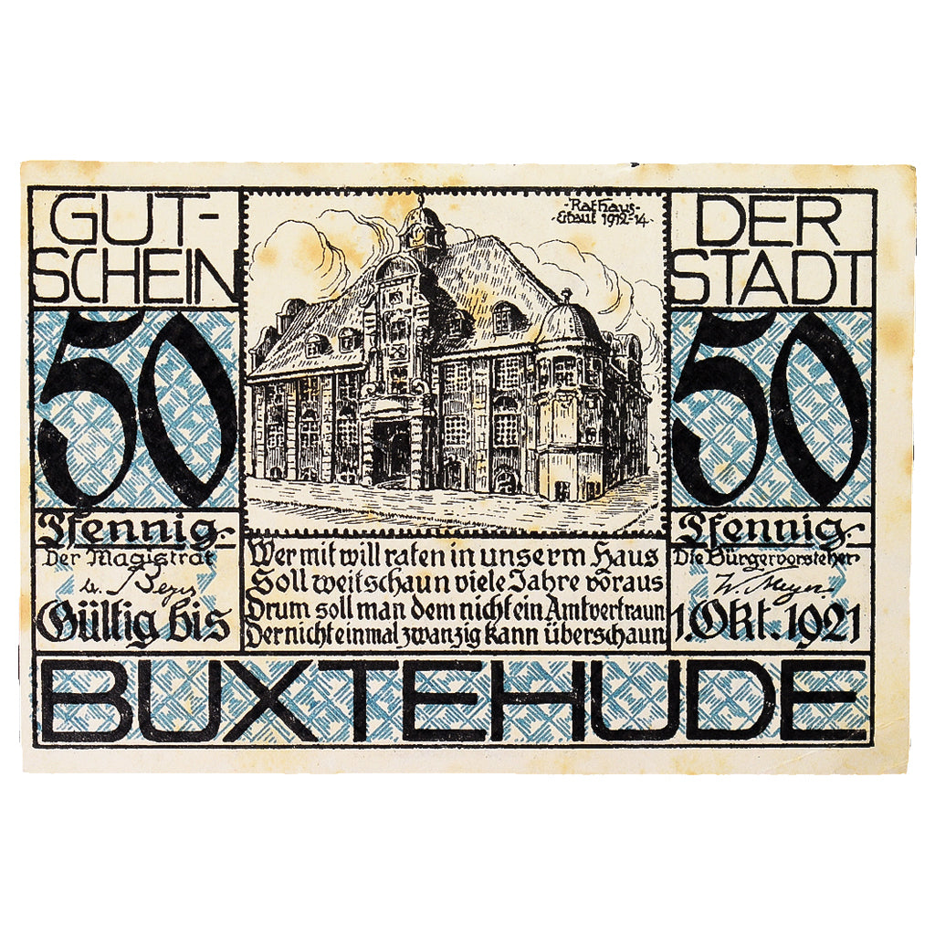 Banconote, Germania, Buxtehude Stadt, 50 Pfennig, Maison, 1920, 1920-10-01