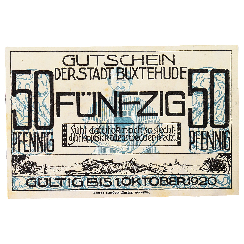 Banknot, Niemcy, Buxtehude Stadt, 50 Pfennig, Animaux, 1920, 1920-10-01