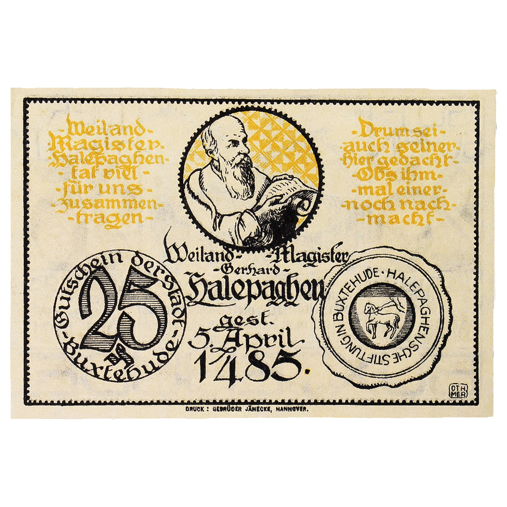 Geldschein, Deutschland, Buxtehude Stadt, 25 Pfennig, animaux 2, 1920