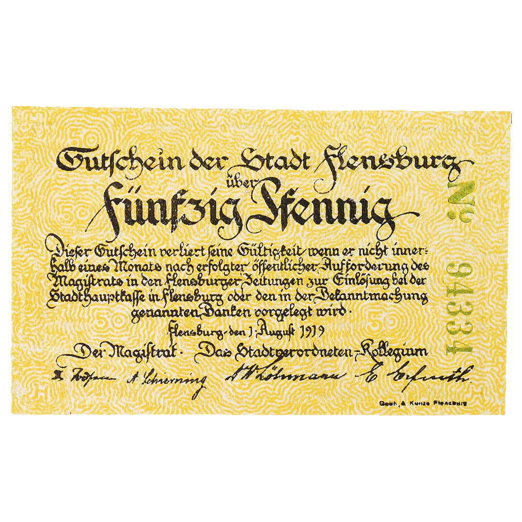 Geldschein, Deutschland, Flensburg Stadt, 50 Pfennig, paysage, 1919, 1919-08-01