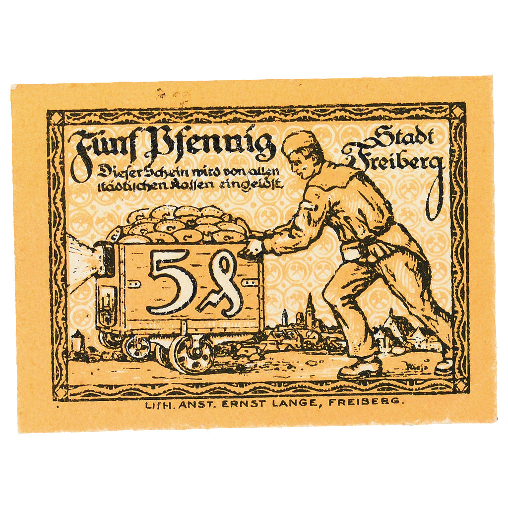 Banconote, Germania, Freiberg Stadt, 5 Pfennig, personnage, 1918, 1918-12-31