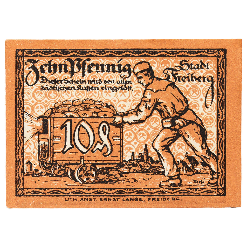Banconote, Germania, Freiberg Stadt, 10 Pfennig, personnage, 1918, 1918-12-31
