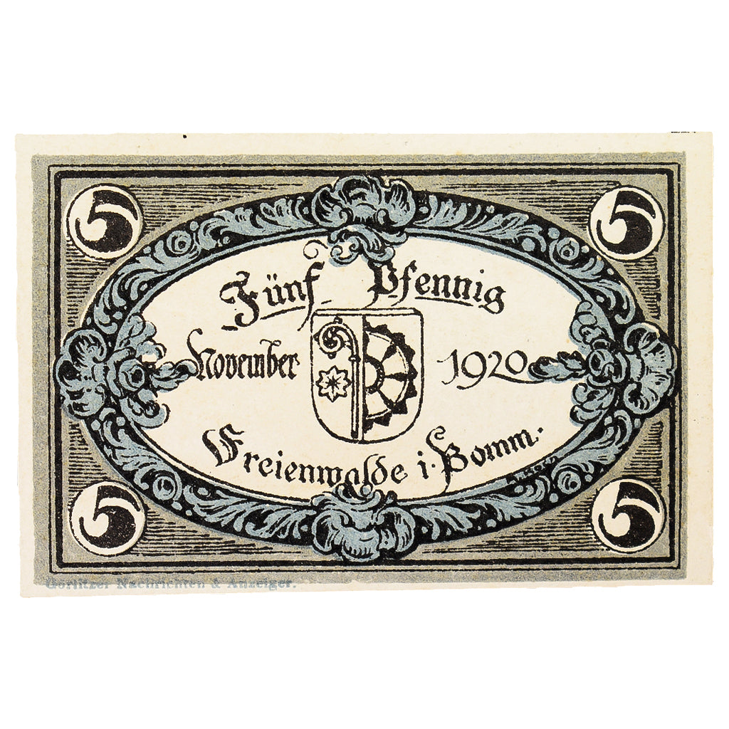 Banconote, Germania, Freienwalde Stadt, 5 Pfennig, Blason, 1920, SPL, Mehl:385.5
