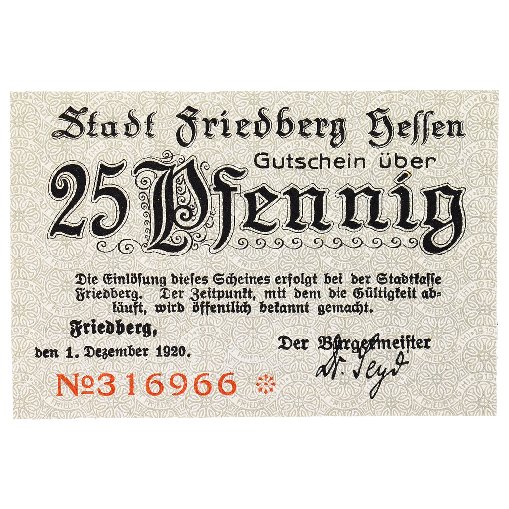 Banconote, Germania, Friedberg, 25 Pfennig, chateau 1, 1920, 1920-12-01, SPL