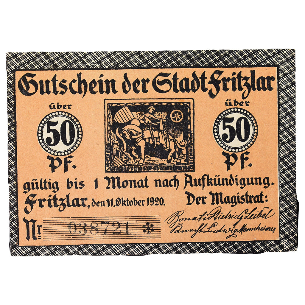 Banconote, Germania, Fritzlar Stadt, 50 Pfennig, Batiment, 1920, 1920-10-11